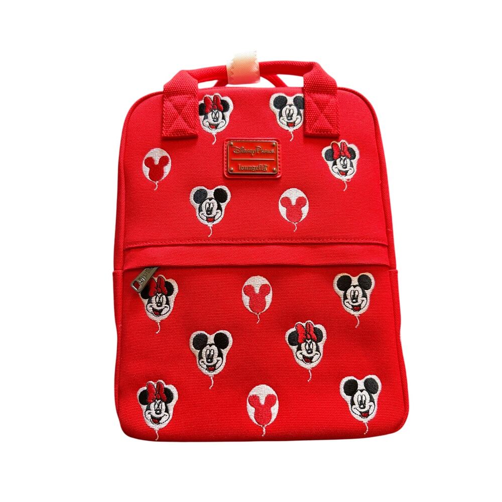 Disney Parks Loungefly Mickey Minnie Mouse Red Balloon Canvas Backpack Bag NWT